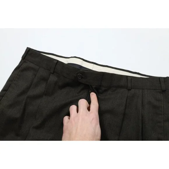Vintage 90s Streetwear Mens Size 36x32 Wool Knit Wide Leg Chino Pants Green USA